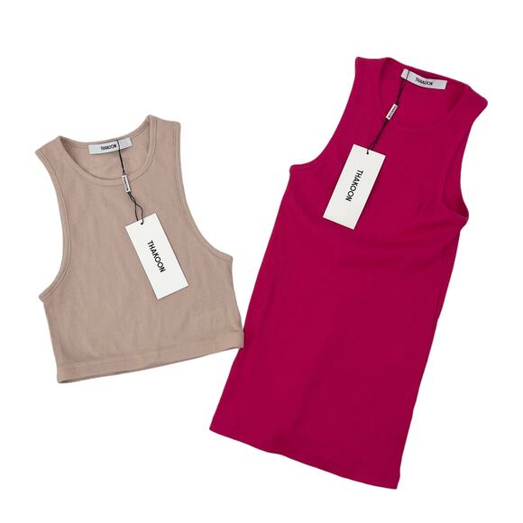 THAKOON Crewneck Ribbed Tank Crop Top Lot of 2 Dusty Hot Pink Pullover Small NEW - Picture 2 of 8